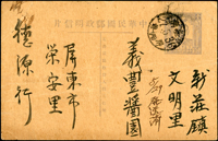 國父像火炬圖『限臺灣省用』1.5元明信片,銷臺灣屏東27.5.36,寄新莊,符合第一期資費( ~1947.6.30),此片為存世第二早使用,比最早紀錄僅晚了一天,片微皺摺,但不損其珍罕;據統計,火炬圖限臺灣省用實寄片目前僅發現48件,其中符合第一期郵資僅10件,彌足珍貴