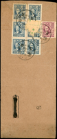 1948年紹興寄台北航快中式封,背貼國父像上海大東三版5萬元6枚.100萬元1枚,計國幣130萬元,銷浙江紹興37.11.15,正面銷台北十一月十八日到戳 註:1948.11.6-1948.11.18國信內涵國幣1.5萬+掛號3萬+掛快4.5萬+航空金元4角(國幣120萬)=國幣129萬,此郵資僅使用13天(Page 139)