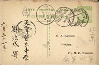 韓目#18.改版帆船1分明信片,銷天津城六年五月卅一,經天津府31.MAY.17,北京2.JUN.17到戳(Page 49)