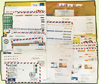 近期香港及澳門寄台灣實寄封83封,含大型封,郵資封,首日封,紀念封,欠資封…等等,其中半數貼電子票,貼票精彩,歡迎至官網瀏覽全貌;收件人:林茂興(Page 54)