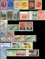 民國46~49年台灣郵票34套不同,缺總統府,一.二版莒光樓,古畫(一)成全年度,無小全張,其中國際自由工會聯合會成立十週年.世界童子軍50週年.台北版航空改值.平版地圖背淡黃或少數齒淡黃,其餘VF;歡迎至官網瀏覽全貌