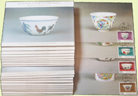 1993年故宮明成化瓷原圖明信片20套,票均貼圖案面銷台中首日癸戳,均附原封套,VF-F