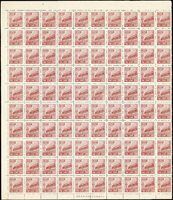 普4.天安門3000元新票390枚,含90方連及100方連帶三邊紙廠銘張號各一件,VF;200枚全張1件,其中3枚票撕損,均勻泛黃,F-VF(Page 127)