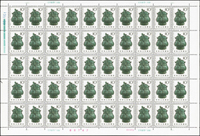 特63.殷代銅器新票8全一全張50套,原膠折版,(8-5)背面1個紙雜點,除(8-7)(8-6)(8-3)外,其餘背面均有少許淡斑點或齒淡黃,VF-F(Page 131)