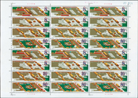 新中國J票一組,共145套,均為原膠新票,包括:(1)J101.任弼時同志誕生80週年(二)3全左半版30方連帶三邊紙廠銘,背局部淡黃,VF-F;(2)J107.遵義會議50週年2全10方連,帶同位右上角雙邊紙廠銘,VF;(3)J108.聯合國婦女十年1全上半版40方連,帶三邊紙張號廠銘,VF;(4)J113.鄭和下西洋580週年4全16方連,帶同位左三邊紙廠銘,VF;(5)J115.林則徐誕生200週年2全18方連,帶左上角雙邊紙廠銘,VF;(6)J118.第二屆全國工人運動會2全下半版25方連帶三邊紙廠銘,VF;(7)J120.故宮博物院建院六十週年4全1版6套,VF
