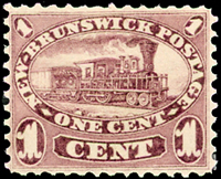 加拿大新布藍茲維省1860年1分棕色火車圖新票1枚,為最早火車圖郵票,VF-F(Page 140)