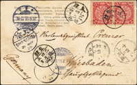 大宅院黑白片,1905年自直隸省寄德國,格式面貼蟠龍2分2枚,銷直隸/承德府/乙巳四月五日干支戳,經直隸遵化/乙巳四月十二日干支戳,直隸塘沽/乙巳四月十四日干支戳,上海21.MAY.20漢英小圓戳,德國28.6.05轉落戳二枚(Page 32)