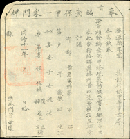 同治11年(1872年)江西省婺源縣《奉旨編查保甲一家門牌》(21.8*22.8cm)一件,對折,未簽用,85新(Page 33)