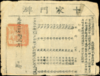 光緒27年(1901年)山東登州府棲霞縣《十家門牌》(31.5*23.5cm)一件,右上膠帶小修補,完整清晰,蓋有紅色關防,未使用,79新(Page 35)