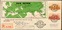 1936年中法航空廣州至河內開航首航封,貼北京三版航空25分.3角各1枚,銷廣河開航紀念1936.2.14紀戳,經東京1936.3.13,廣州25.3.17到達戳(Page 58)