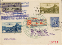 1937年中美航空第一次通航首航封,貼北平三版航空6角.9角.國父像倫敦二版2角各1枚,銷上海37.4.26戳,航掛寄美國,美國轉落戳二枚,另銷首航紀念戳(Page 58)