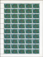 紀80.國際獅子會成立45週年2全1大全張50套,其中8角左上角折痕,3元上邊紙微污,色澤均勻沒有明顯黃斑,折版,VF-F(Page 107)