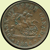 加拿大(CANADA)1854年ONE-HALF PENNY銅幣,騎士屠龍圖,AU