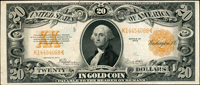 美國(AMERICA)1922年華盛頓像20元(18.9*8cm)金幣券,單K字軌,中折,80新(Page 90)