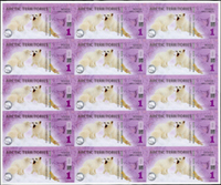 樣鈔:北極洲(ARCTIC)2012年北極熊圖 1 POLAR DOLLAR,未裁切15聯塑膠鈔,全新,附捲筒
